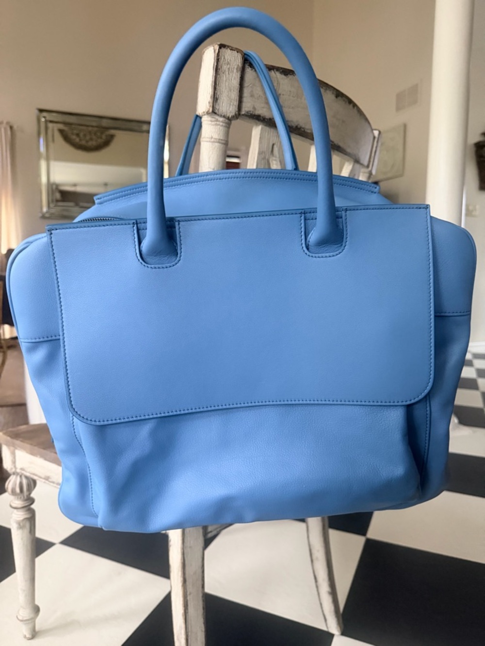 Italian soft Leather Women's Satchel in Sky Blue.